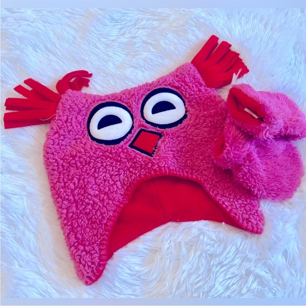 Giggle Baby 6-12m Infant Owl Hat Mittens Set Pink Red